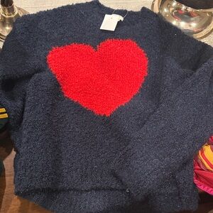 J. Crew Navy Crew Sweater with Red Heart